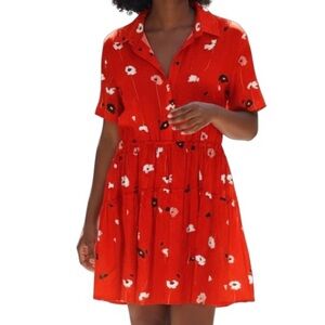 Jason Wu Short Sleeve Shirt Dress - Size 14 - Orange Print - Short & Collared